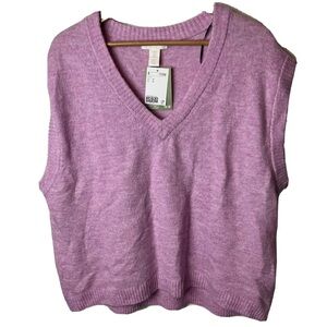 H&M V-neck Sweater Vest Pink New NWT Knit Size Medium Recycled Polyester